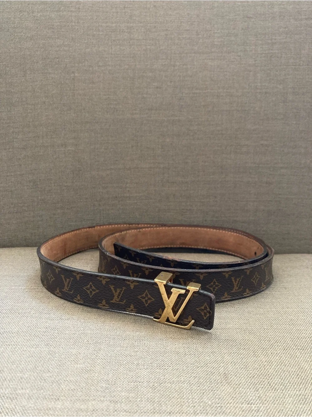 Louis Vuitton Monogram Canvas Belt with Gold LV Buckle